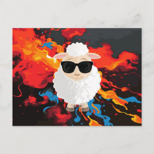 Cool Sheep Sunglasses Paint Splatter Cartoon Art Postcard