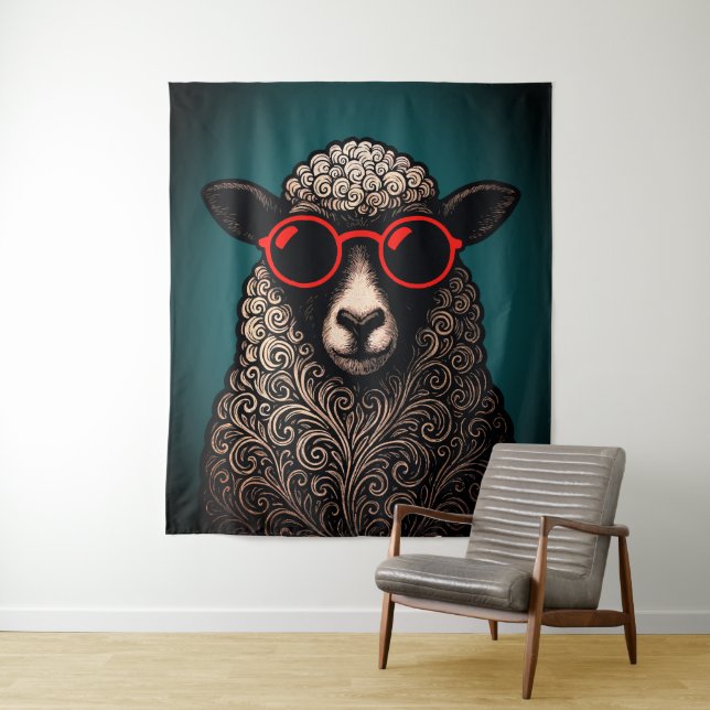 Cool Sheep Wall Art Tapestry (In Situ)