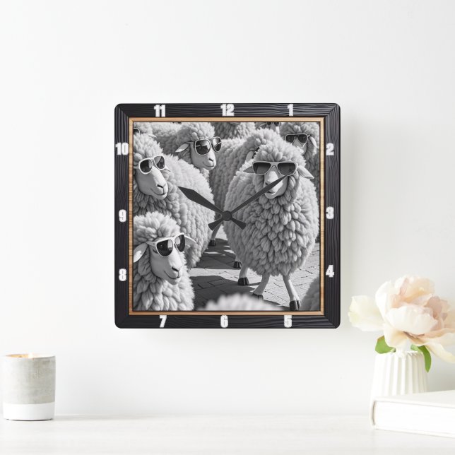 Cool Sheep with Sunglasses Square Wall Clock (Home)