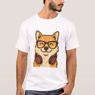 Cool Shiba Inu with Glasses & Headphones — Fun Dog T-Shirt