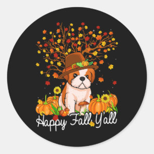Cool Shih Tzu Autumn Pumpkins Happy Fall Y'all Classic Round Sticker