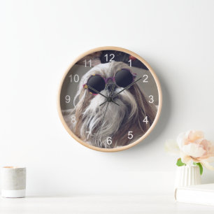 Cool Shih Tzu long hair vintage Sunglasses Photo Clock
