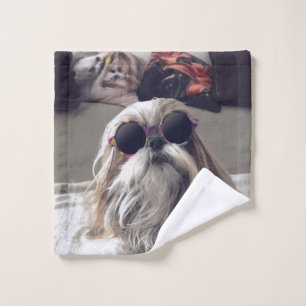 Cool Shih Tzu long hair vintage Sunglasses Photo Wash Cloth