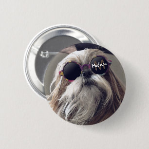 Cool Shih Tzu vintage retro glasses Photo Monogram 6 Cm Round Badge