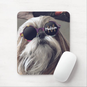 Cool Shih Tzu vintage retro glasses Photo Monogram Mouse Pad