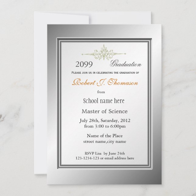 Cool shining, metallic graduation announcement (Front)