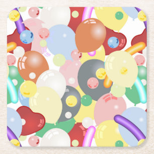 Cool Shiny Multi-Colour Balloon Styles Square Paper Coaster