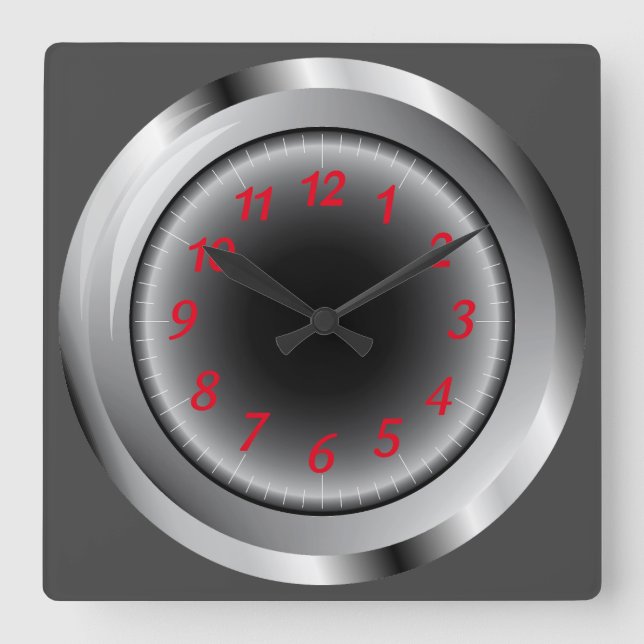 Cool Shiny Wide Metal Frame Square Wall Clock (Front)