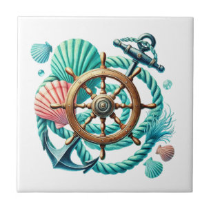 Cool ships wheel anchor ceramic tile