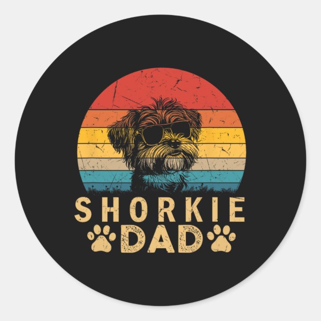 Cool Shorkie Dad Dog Lovers Paw Print Fathers Day  Classic Round Sticker (Front)