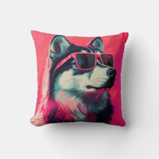 Cool Siberian Husky dog with sunglasses Cushion