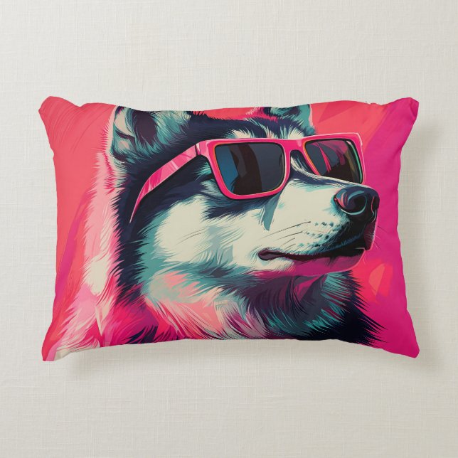 Cool Siberian Husky dog with sunglasses Decorative Cushion (Front)