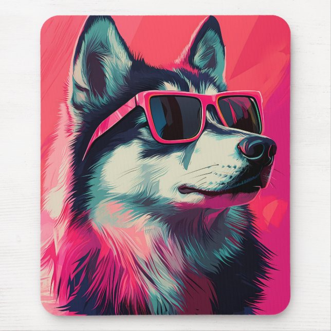 Cool Siberian Husky dog with sunglasses Mouse Pad (Front)