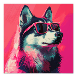 Cool Siberian Husky dog with sunglasses Photo Print