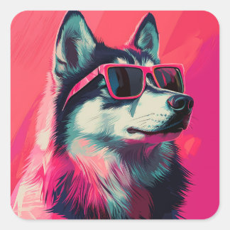 Cool Siberian Husky dog with sunglasses Square Sticker