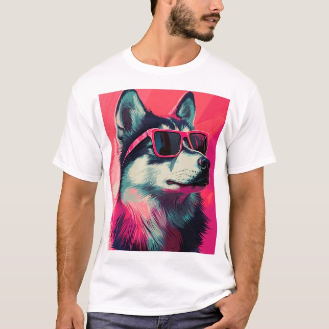 Cool Siberian Husky dog with sunglasses T-Shirt (Front)