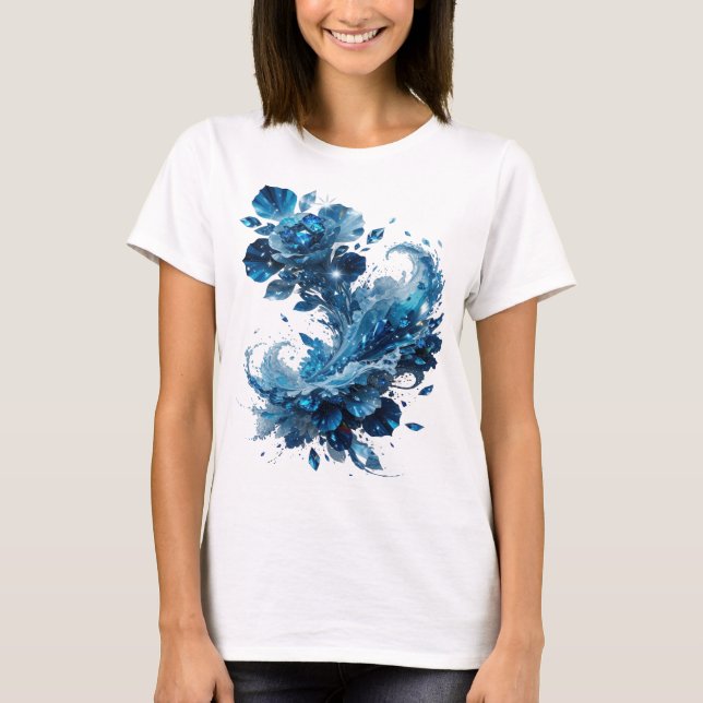 Cool Silver BLUE ICE FLOWERS Tee (Front)