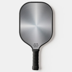 Cool Silver Brushed Metal Design Personalised Text Pickleball Paddle