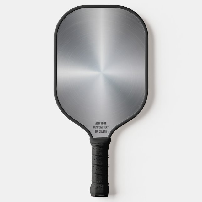 Cool Silver Brushed Metal Design Personalised Text Pickleball Paddle (Back)