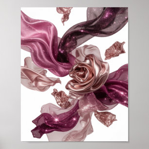 Cool Silver FABRIC ROSES Design Poster
