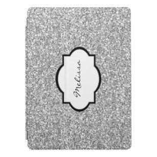 Cool Silver glitter bling sparkling monogram name iPad Pro Cover