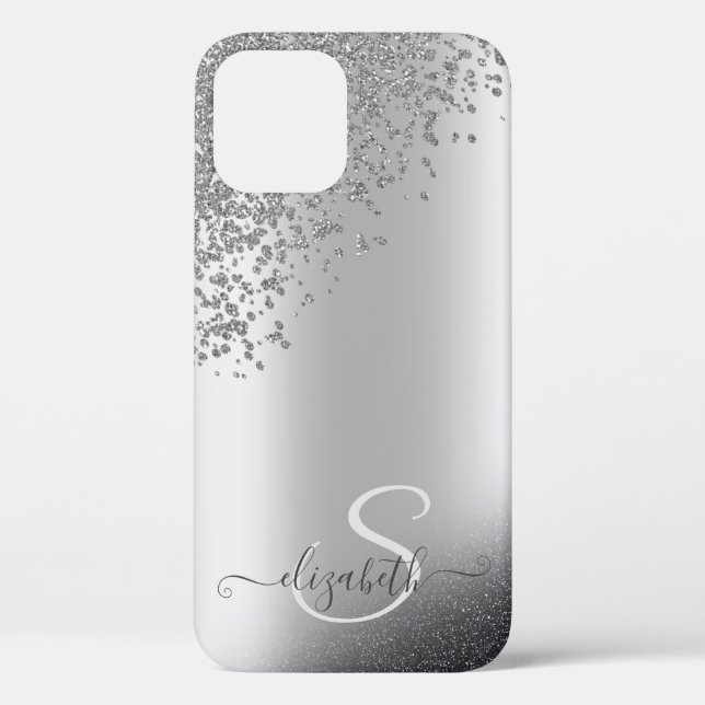 Cool Silver Glitter Diamonds Monogram Case-Mate iPhone Case (Back)