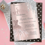 Cool Silver Glitter Drips,Dress Rose Gold Sweet 16 Invitation<br><div class="desc">Elegant silver dress and silver glitter drips on a rose gold background.</div>