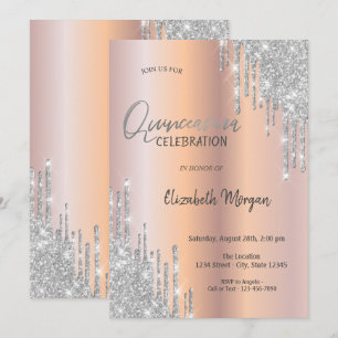 Cool Silver Glitter Drips Quinceañera Invitation
