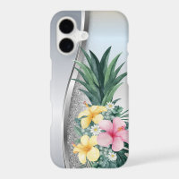 Cool Silver Glitter Pineapple Tropical Flowers