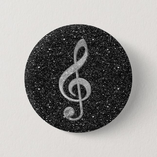 Cool silver glitter shining effects treble clef 6 cm round badge (Front)
