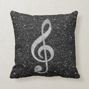 Cool silver glitter shining effects treble clef cushion