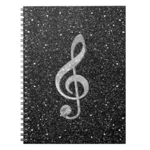 Cool silver glitter shining effects treble clef notebook