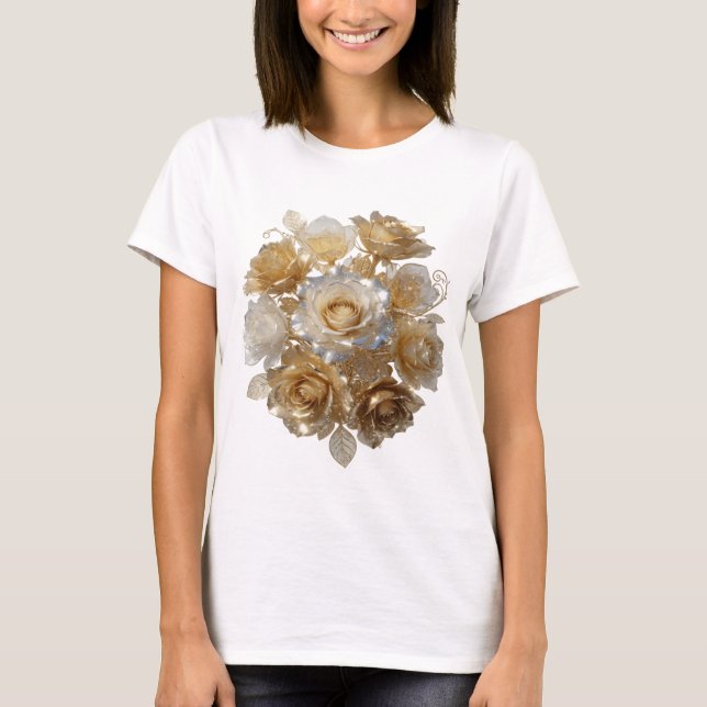 Cool Silver GOLDEN ROSES Tee (Front)