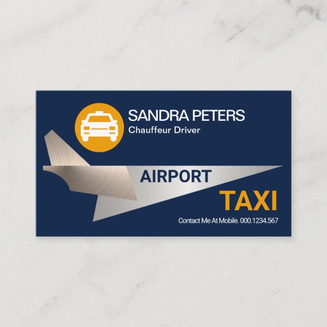 Cool Silver Jet Aeroplane Airport Taxi Driver Business Card (Front)