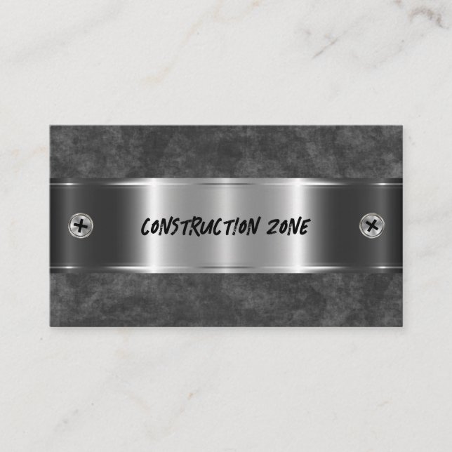 Cool Silver Metallic Look Construction Theme Business Card (Front)