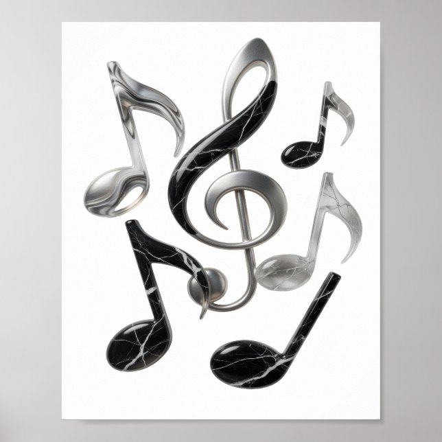 Cool Silver MUSIC IN MOTION Text Design Poster (Front)