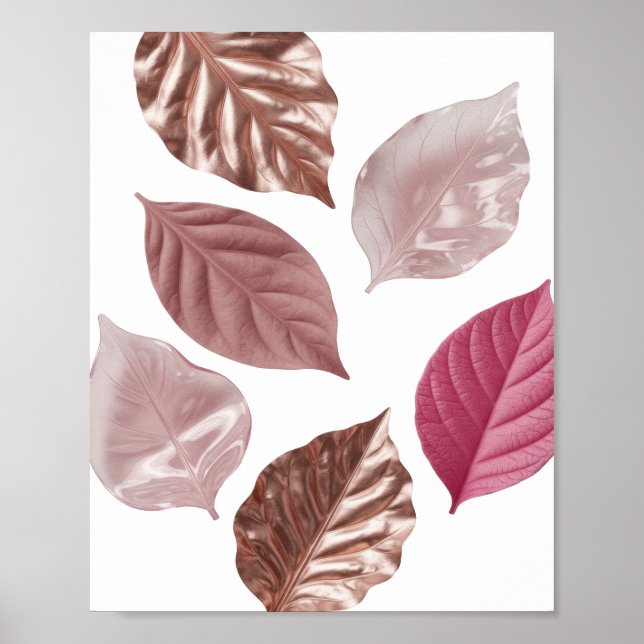 Cool Silver PINK LEAVES ON BLACK BACKGROUND Poster (Front)