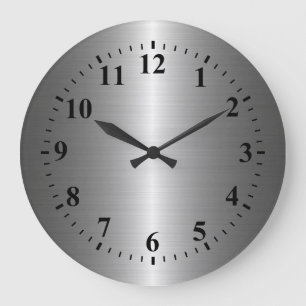Cool Silver Stainless Steel Metal Large Clock