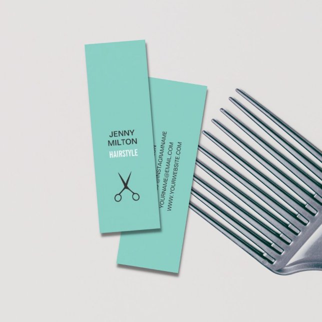 Cool Simple Blue Black Scissors Hairstylist Mini Business Card (Creator Uploaded)
