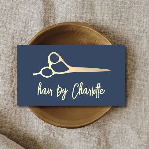Cool Simple Blue Faux Gold Scissors Hair Stylist Business Card