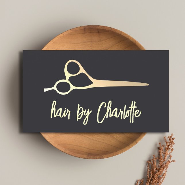 Cool Simple Faux Gold Scissors Hair Stylist Business Card (Creator Uploaded)