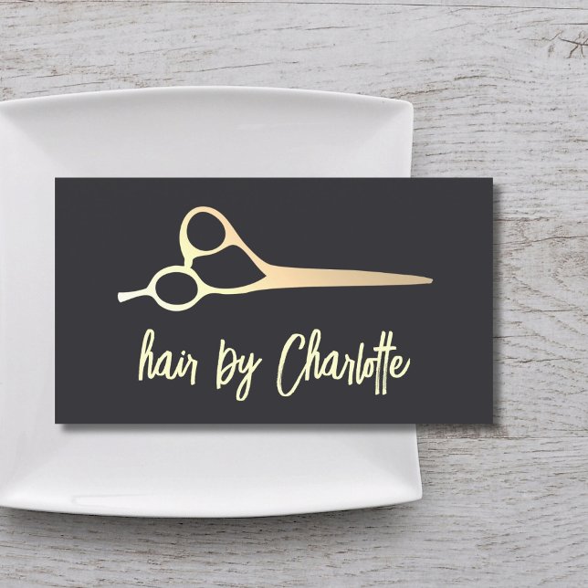 Cool Simple Faux Gold Scissors Hair Stylist Business Card (Creator Uploaded)