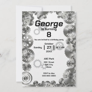 Cool Simple Mechanical Boys Birthday Invitation