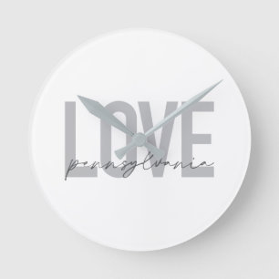 Cool, simple, modern design Love Pennsylvania Round Clock