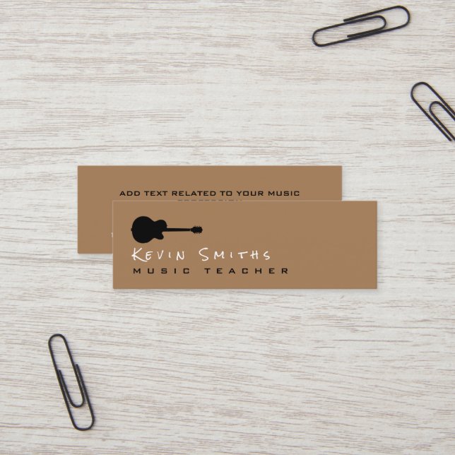 Cool Simple Modern Guitar Teacher Mini Business Card (Front/Back In Situ)