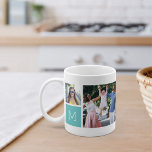 Cool Simple Photo Collage & Monogram Coffee Mug<br><div class="desc">Create your very own cool keepsake of your favourite family memories, wedding photos, or vacation snaps, with this awesome monogrammed photo collage mug! This simple design puts 4 of your favourite Instagram snaps front and centre, along with a single initial monogram on each side. Customise with six square photos of...</div>