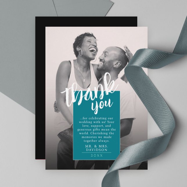 Cool Simple Unique Turquoise Photo Thank You Card (Creator Uploaded)