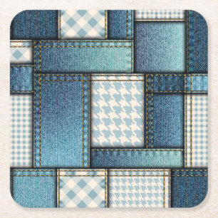 Cool Simulated Blue Denim Fabric Square Paper Coaster