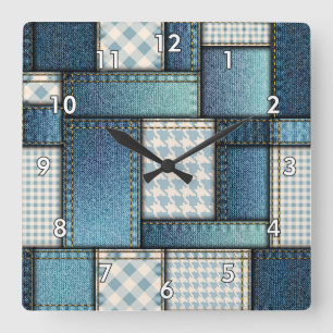 Cool Simulated Blue Denim Fabric Square Wall Clock