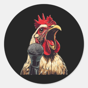 Cool Singing Rooster With Mic Costume For Boys And Classic Round Sticker